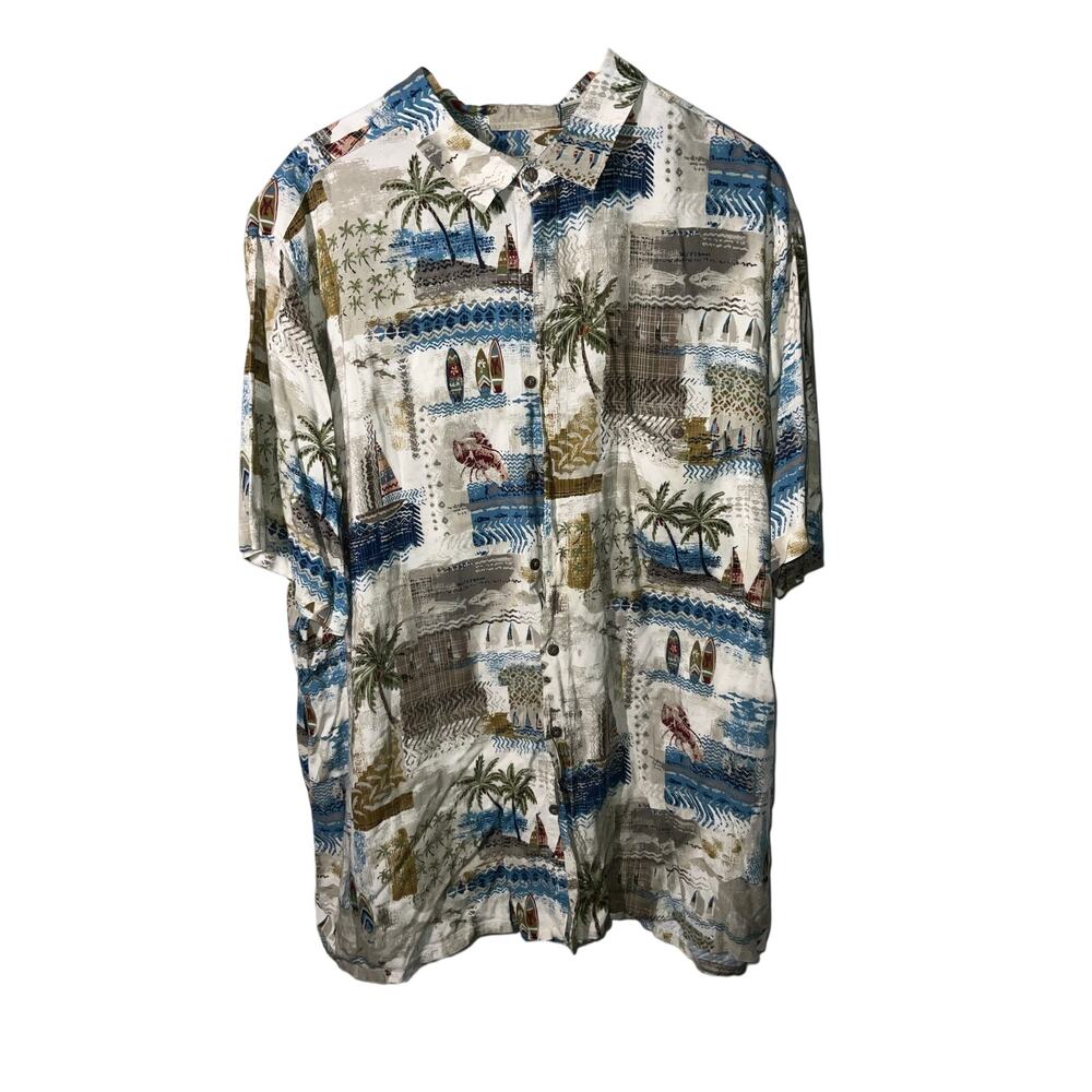 Batik Bay Cream Blue Hawaiian Nautica Short Sleeve Button Up Shirt Size 3XLT